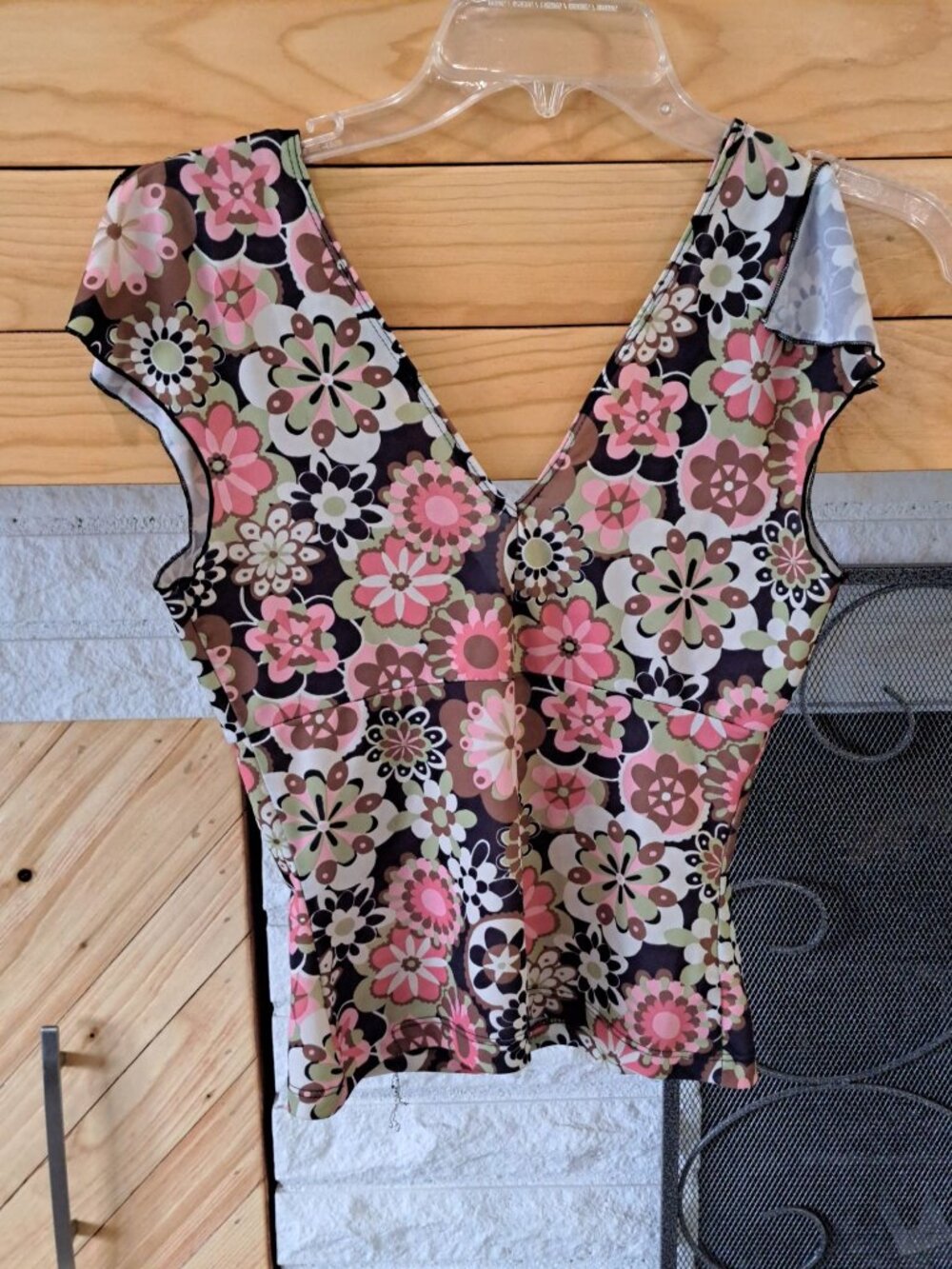 Y2K Rampage Babydoll Floral Print V-Neck Sleeveless Blouse Sheer Ruffle Trim S - Picture 6 of 10